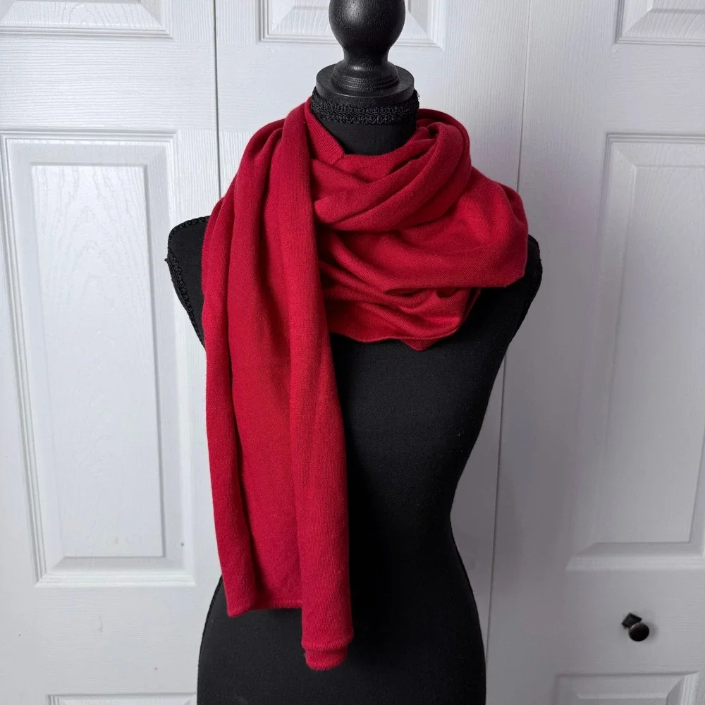Boston Proper Scarf S Red Silk Cashmere Blend Knit Luxury Quiet Luxury NWT